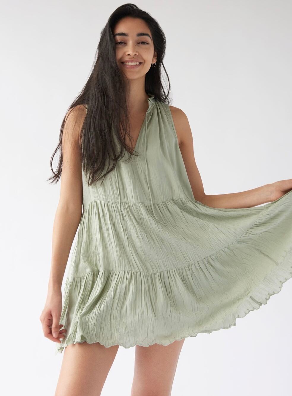 Aritzia Sage Green Tiered Mini Dress